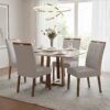 Mesa Pedro 90 Mel/Off White com 4 Cadeiras Sophia Linho Cinza Prata 206 – ART ASSENTOS + WM DECOR