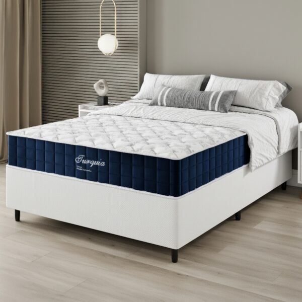 Colchão Casal Turquia D28 + Base Box Simples Corino Branco – VIERO MÓVEIS + BIOSTAR