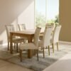 Mesa Athenas 180 Amêndoa Clean com 6 Cadeiras Sophia Linho Bege 200 – LOPAS + WM DECOR