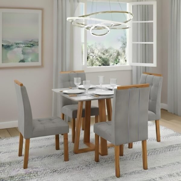 Mesa Bali 90 Cinamomo/Off White com 4 Cadeiras Sophia Veludo Cinza Grafite – MINASPLAC + WM DECOR