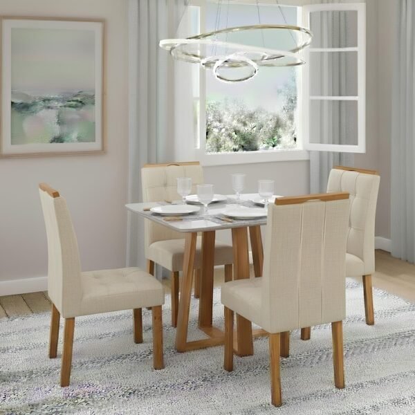 Mesa Bali 90 Cinamomo/Off White com 4 Cadeiras Sophia Linho Bege 200 – MINASPLAC + WM DECOR