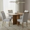 Mesa Pérola 90 Imbuia Mel (Tampo Viena s/vidro) com 4 Cadeiras Sophia Linho Cinza Prata 206 – CARVALHO DECOR + WM DECOR