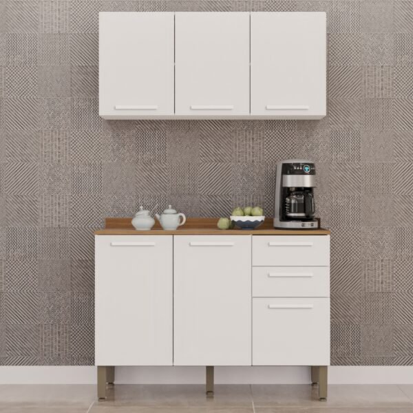 Armário Aéreo Triplo + Balcão New Valência Branco - SALLÊTO