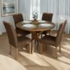 Mesa Redonda Simpatia 108 Cinamomo com 4 Cadeiras Sophia Veludo Marrom – JCM MOVELARIA + WM DECOR