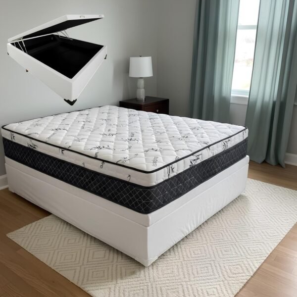 Colchão Casal Prime Light 30 cm D28 + Base Box Baú Corino Branco – ORTHOPRIME + ALTO NÍVEL CAMAS E COLCHÕES