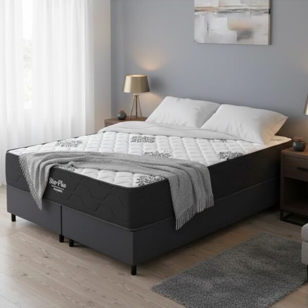 Colchão Queen Star Plus D26 + Base Box Simples Corino Preto – INOVAFLEX + BIOSTAR