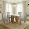 Mesa Sintonia (Tampo Maxi) 120 Amêndoa Clean/Off White com 4 Cadeiras Sophia Linho Cinza Prata 206 – LOPAS + WM DECOR