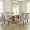 Mesa Sintonia (Tampo Maxi) 170 Amêndoa Clean/Off White com 6 Cadeiras Sophia Linho Cinza Prata 206 – LOPAS + WM DECOR