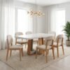 Mesa Sintonia (Tampo Maxi) 170 Amêndoa Clean/Off White com 6 Cadeiras Gaya Linho Bege 01 – LOPAS + J SILVA MÓVEIS