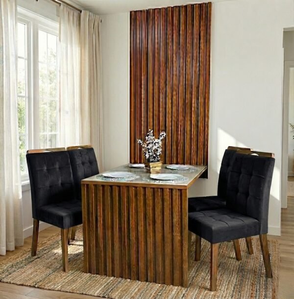 Mesa Cancun 120 Cinamomo/Off White com 4 Cadeiras Sophia Veludo Preto – CEL MÓVEIS + WM DECOR