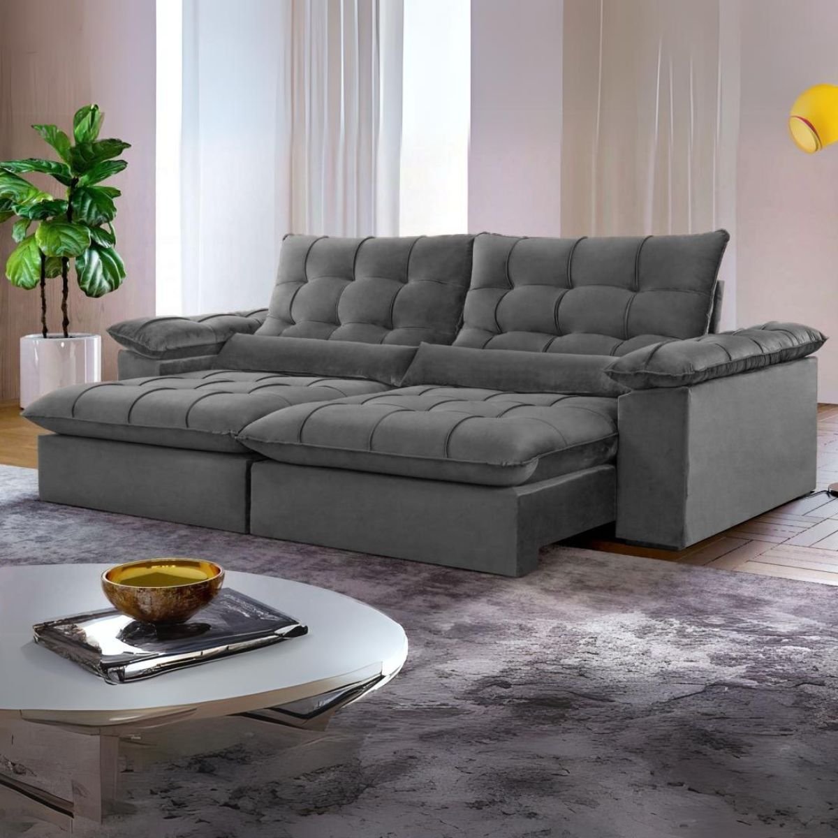 Sofá Retrátil e Reclinável Malibu 250 Cinza - VIVAZ ESTOFADOS