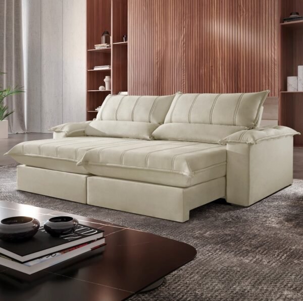 Sofá Retrátil e Reclinável Porto Bello Veludo Jolie Bege 240 - MONTANO ESTOFADOS