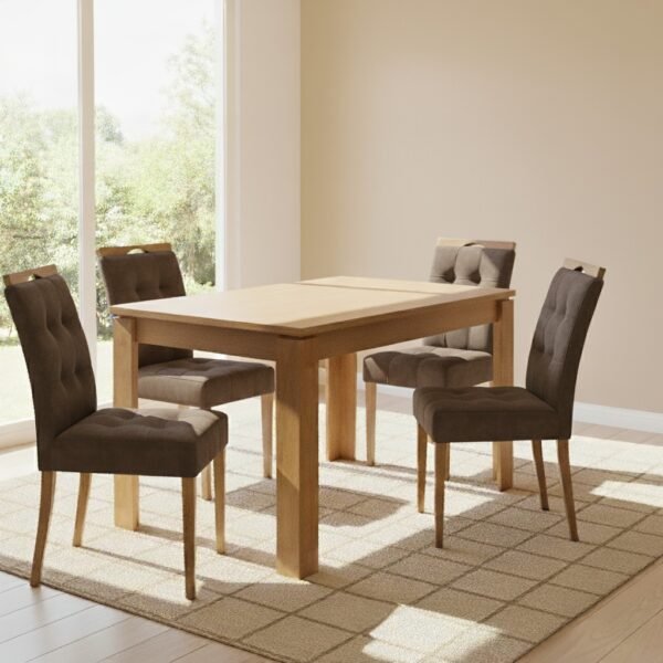 Mesa Athenas 120 Amêndoa Clean com 4 Cadeiras Sophia Veludo Marrom – LOPAS + WM DECOR