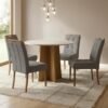 Mesa Redonda Celebrare 100 Amêndoa Clean/Off White com 4 Cadeiras Sophia Linho Cinza Grafite 206 – LOPAS + WM DECOR