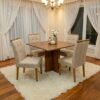 Mesa Salinas 90 (Tampo Londres s/ vidro) Cinamomo com 4 Cadeiras Sophia Linho Bege 200 – CEL MÓVEIS + WM DECOR