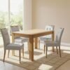 Mesa Athenas 120 Amêndoa Clean com 4 Cadeiras Sophia Linho Cinza Prata 206 – LOPAS + WM DECOR