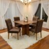 Mesa Salinas 100 (Tampo Dakota s/ vidro) Cinamomo com 4 Cadeiras Sophia Veludo Marrom – CEL MÓVEIS + WM DECOR