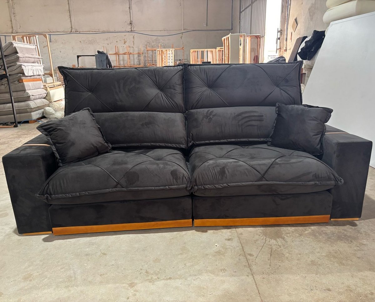 Sofá Retrátil e Reclinável Gran Bello Light 2,30 m Veludo Preto - QUINE ESTOFADOS - Imagem 2