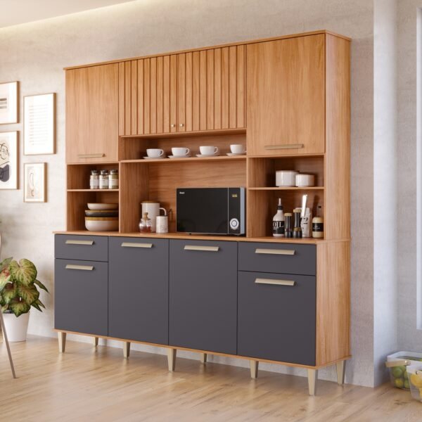 Kit Cozinha 8 portas Lívia 2,00 m Cinamomo/Titanium - MGM MÓVEIS