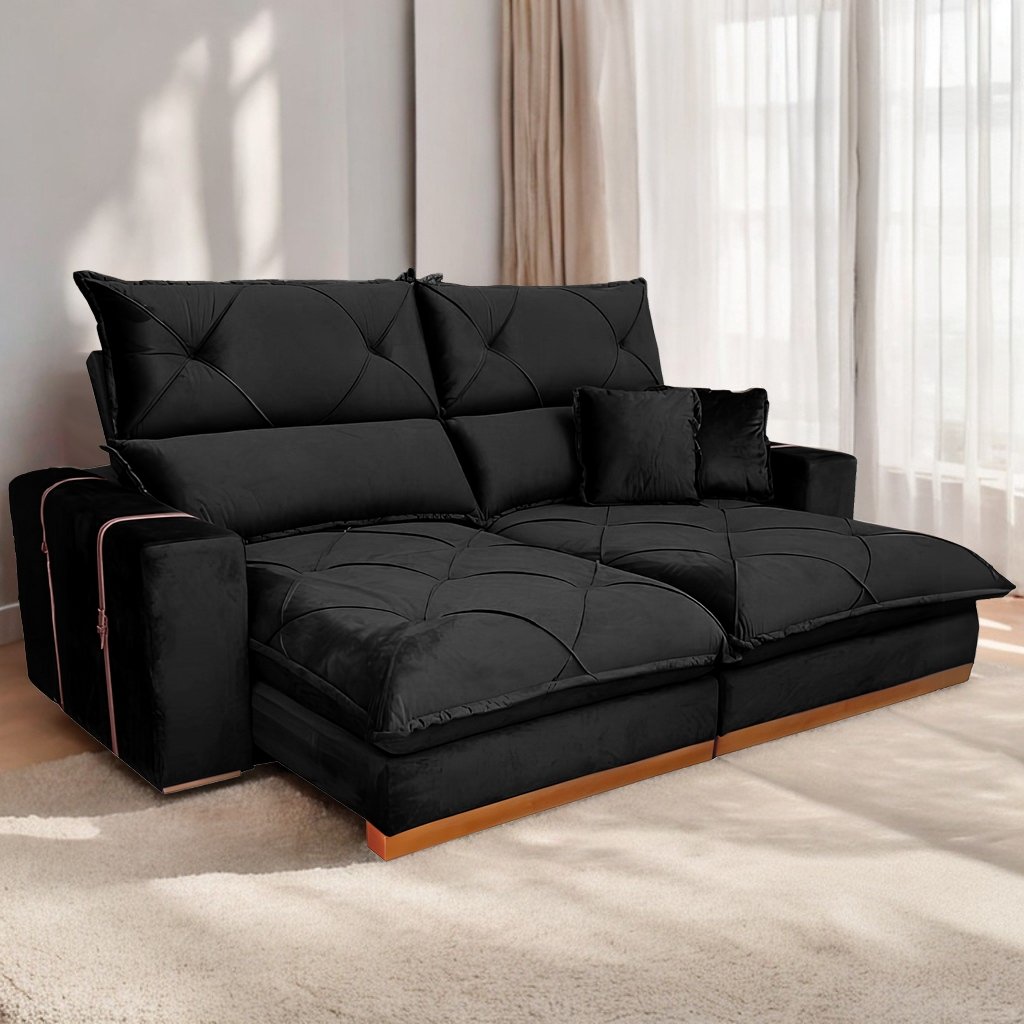 Sofá Retrátil e Reclinável Gran Bello Light 2,30 m Veludo Preto - QUINE ESTOFADOS - Imagem 3