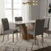Mesa Classic 120 Cinamomo/Off White com 4 Cadeiras Sophia Linho Cinza Grafite 206 – CEL MÓVEIS + WM DECOR