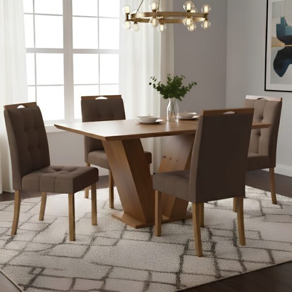 Mesa Classic 120 Cinamomo Laminado com 4 Cadeiras Sophia Veludo Marrom – CEL MÓVEIS + WM DECOR