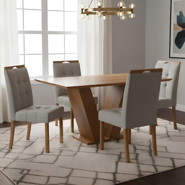 Mesa Classic 120 Cinamomo Laminado com 4 Cadeiras Sophia Veludo Cinza Grafite – CEL MÓVEIS + WM DECOR