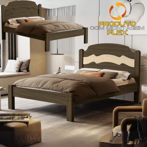 Cama Casal/Viúva Íris Castanho Wood/Avelã/Castanho Wood - MADEC/VJ MÓVEIS