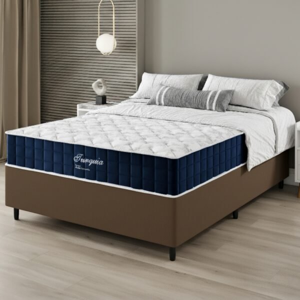 Colchão Casal Turquia 25 cm D28 Molas Ensacadas + Base Simples Corino Marrom – VIERO MÓVEIS + BIOSTAR