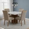 Mesa Salinas 90 Cinamomo/Off White com 4 Cadeiras Safira Veludo Bege – CEL MÓVEIS + WM DECOR