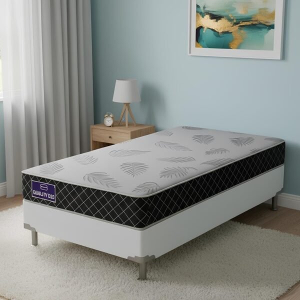 Colchão Solteiro Quality D20 14 cm 0,88 m + Base Box Simples Corino Branco – ORTHOPRIME + BIOSTAR