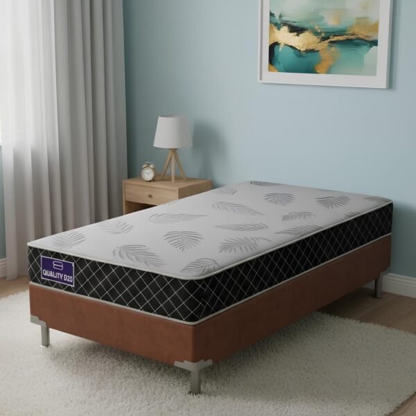 Colchão Solteiro Quality D20 14 cm 0,88 m + Base Box Simples Corino Marrom – ORTHOPRIME + BIOSTAR