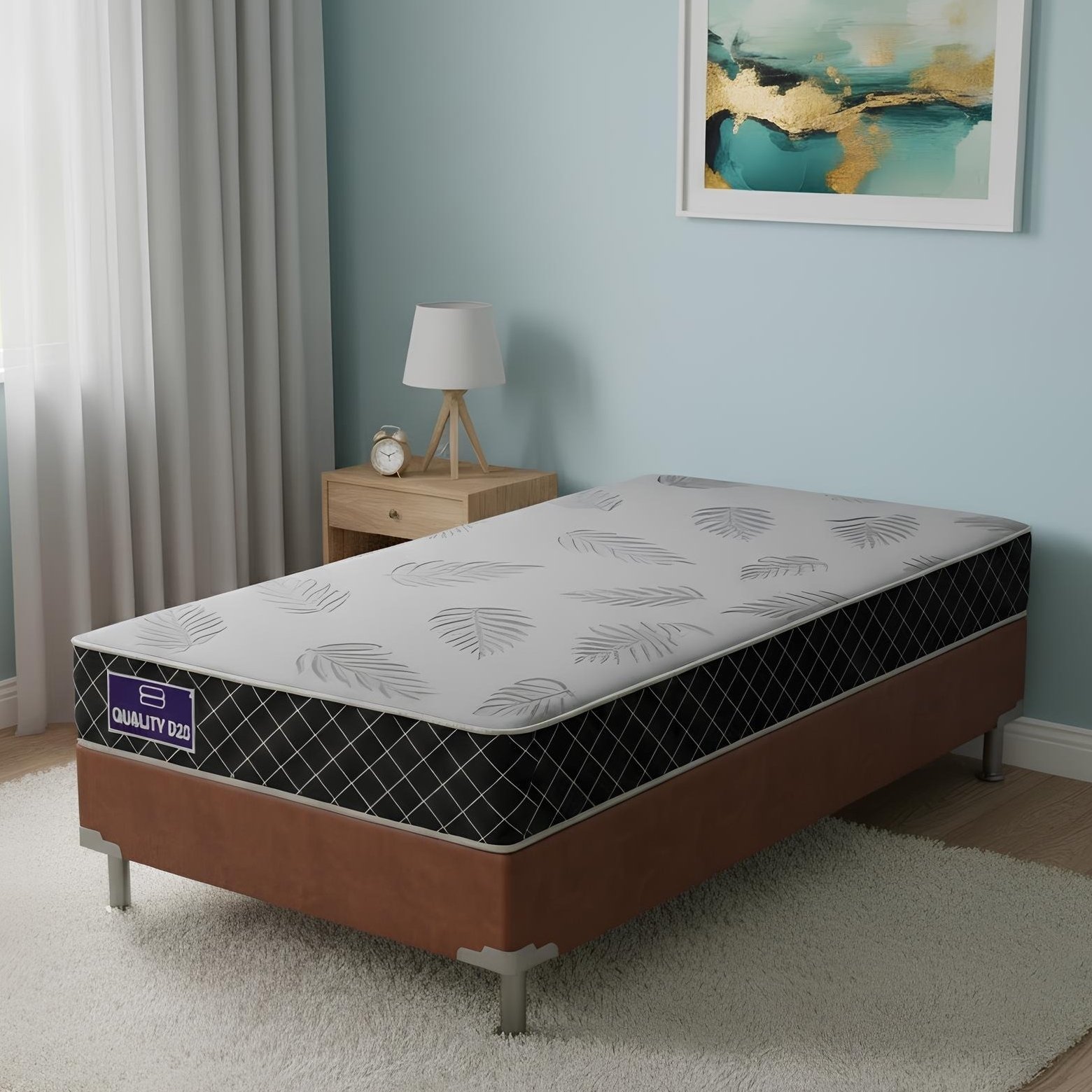 Colchão Solteiro Quality D20 14 cm 0,88 m + Base Box Simples Corino Marrom – ORTHOPRIME + BIOSTAR