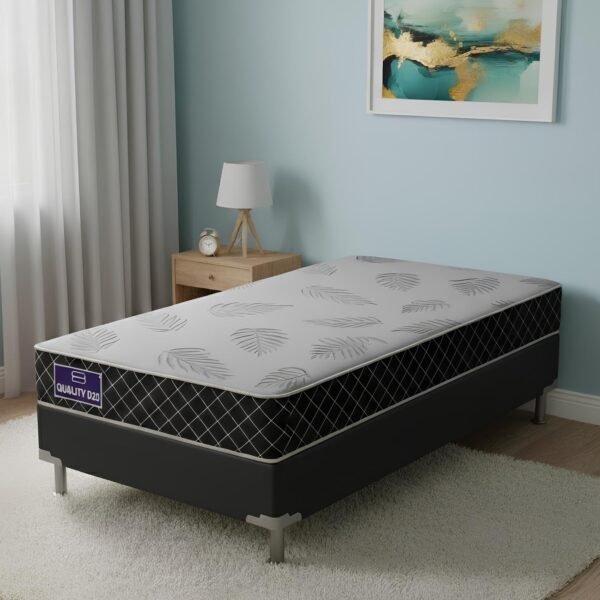 Colchão Solteiro Quality D20 14 cm 0,88 m + Base Box Simples Corino Preto – ORTHOPRIME + BIOSTAR