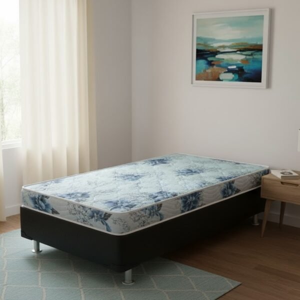 Colchão Solteiro Dream Soft 12 cm D20 + Base Simples Corino Preto – ORTOBOM + BIOSTAR