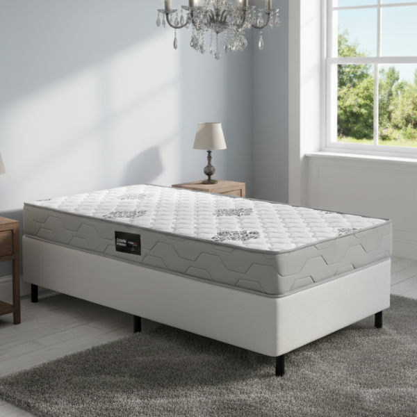 Colchão Solteiro Confort Premium 18 cm D28 + Base Simples Corino Branco – INOVAFLEX + BIOSTAR