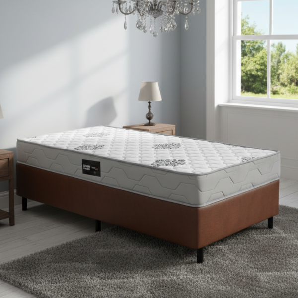 Colchão Solteiro Confort Premium 18 cm D28 + Base Simples Corino Marrom – INOVAFLEX + BIOSTAR
