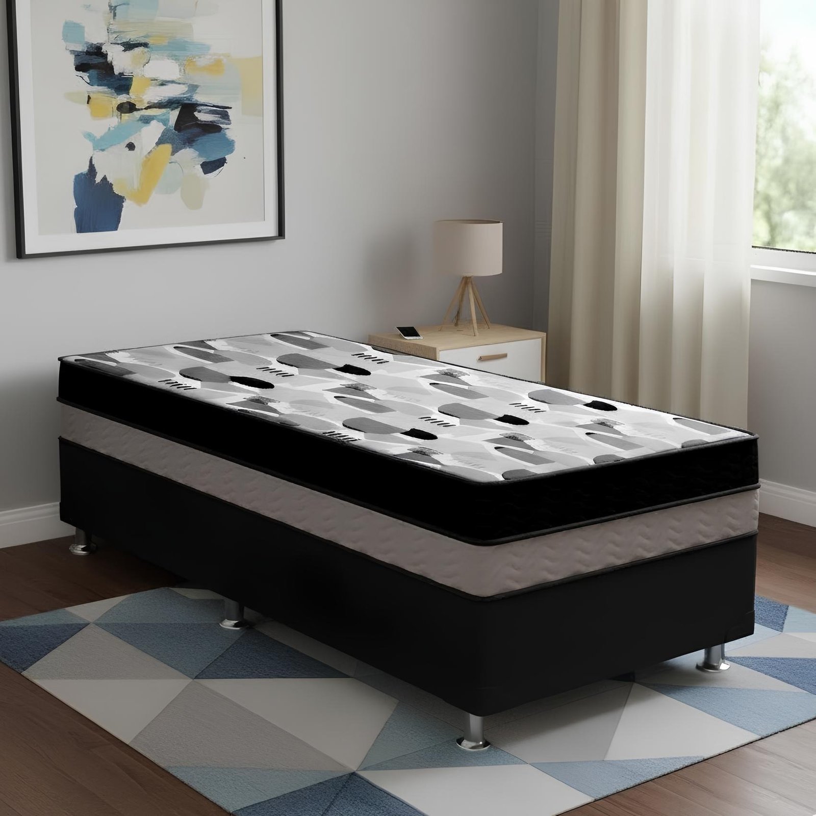 Colchão Solteiro ISO Dupla Face 20 cm D28/D33 + Base Simples Corino Preto – ORTOBOM + BIOSTAR