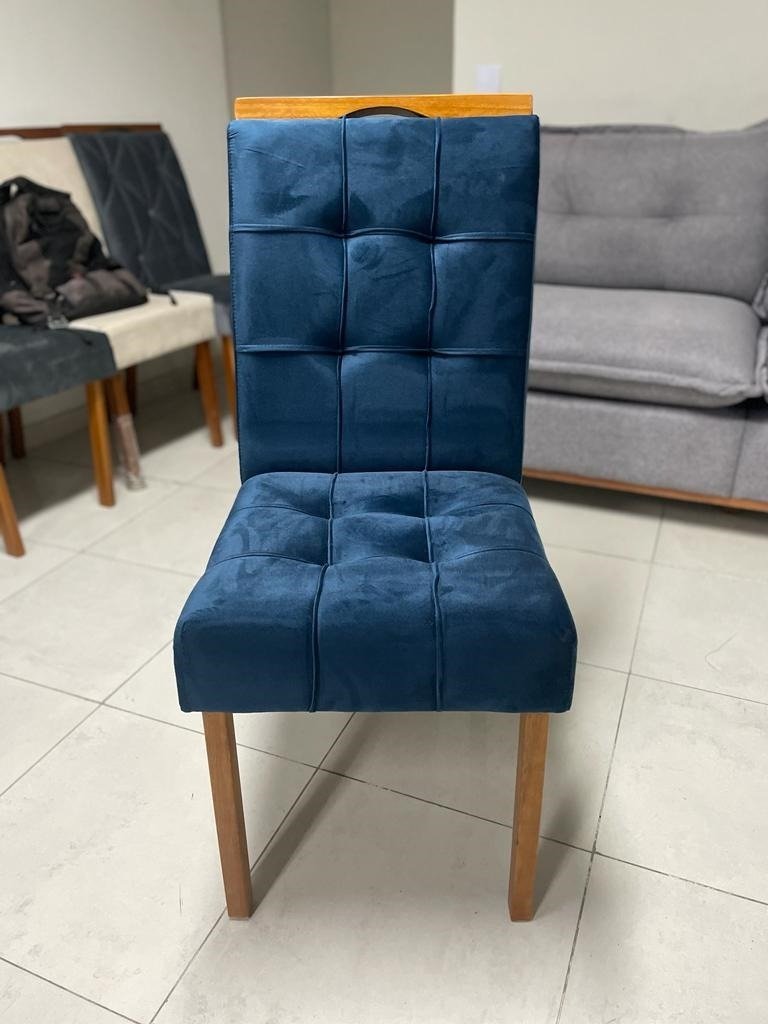Mesa Classic 120 Cinamomo/Off White com 4 Cadeiras Sophia Veludo Azul – CEL MÓVEIS + WM DECOR - Imagem 2