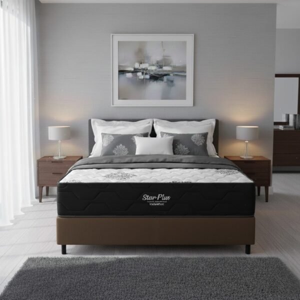 Colchão Casal Star Plus 25 cm D26 Molas Ensacadas + Base Simples Corino Marrom – INOVAFLEX + BIOSTAR