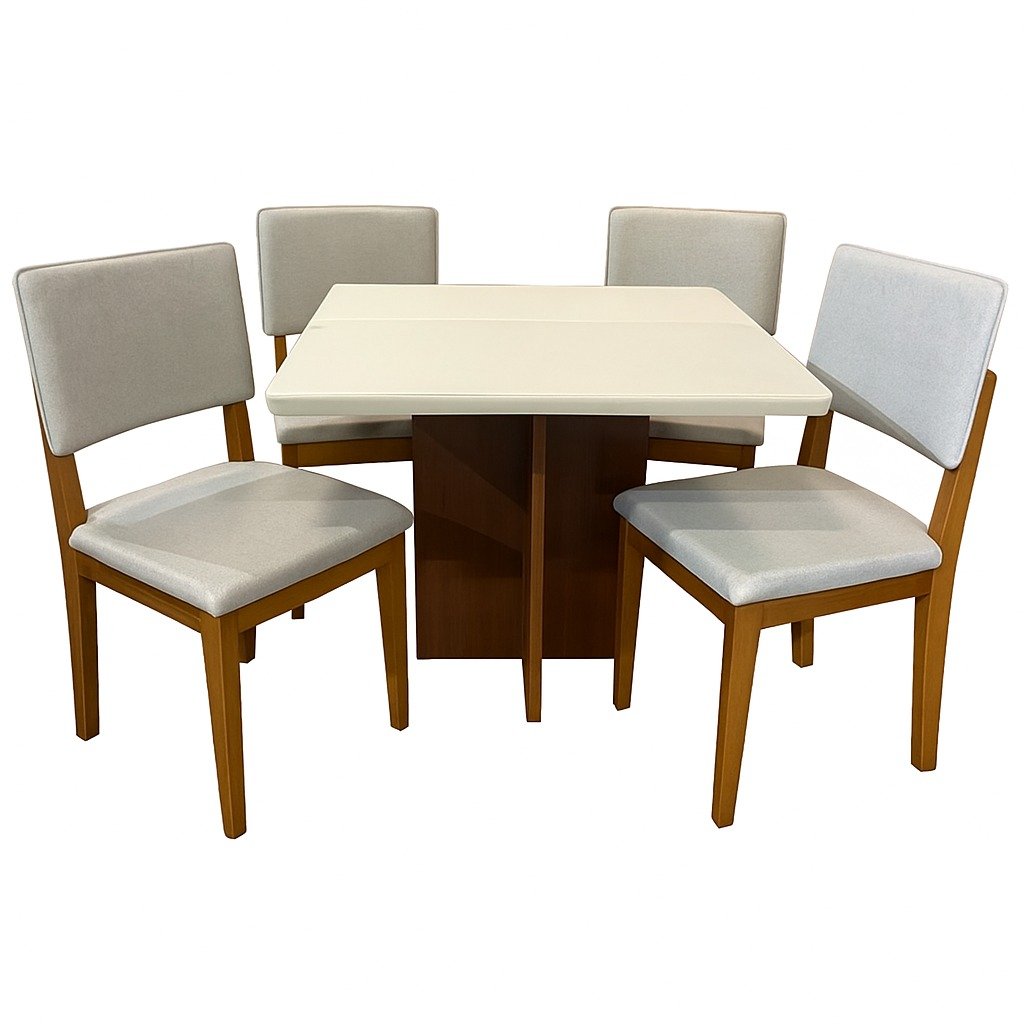 Mesa Salinas/Helô/Los Angeles 90 Cinamomo/Off White com 4 Cadeiras Pérola Linho Cinza Prata – CEL MÓVEIS + DOBUÊ MOVELARIA - Imagem 3