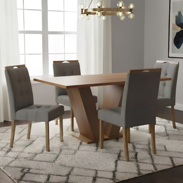 Mesa Classic 120 Cinamomo Laminado com 4 Cadeiras Sophia Linho Cinza Grafite 206 – CEL MÓVEIS + WM DECOR