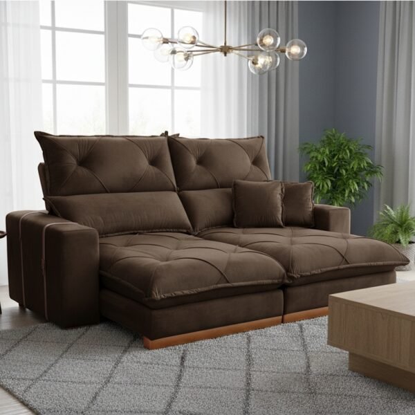 Sofá Retrátil e Reclinável Gran Bello Light 2,00 m Veludo Marrom - QUINE ESTOFADOS