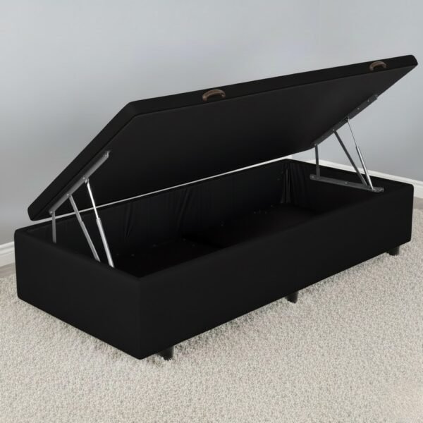 Base Box Solteiro Baú Corino Preto - ALTO NÍVEL CAMAS E COLCHÕES