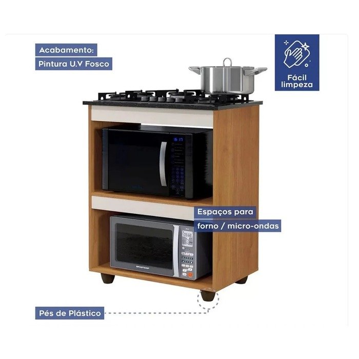 Balcão para Cooktop 5 Bocas Turim Nature/Off White – KAIKI MÓVEIS - Imagem 3