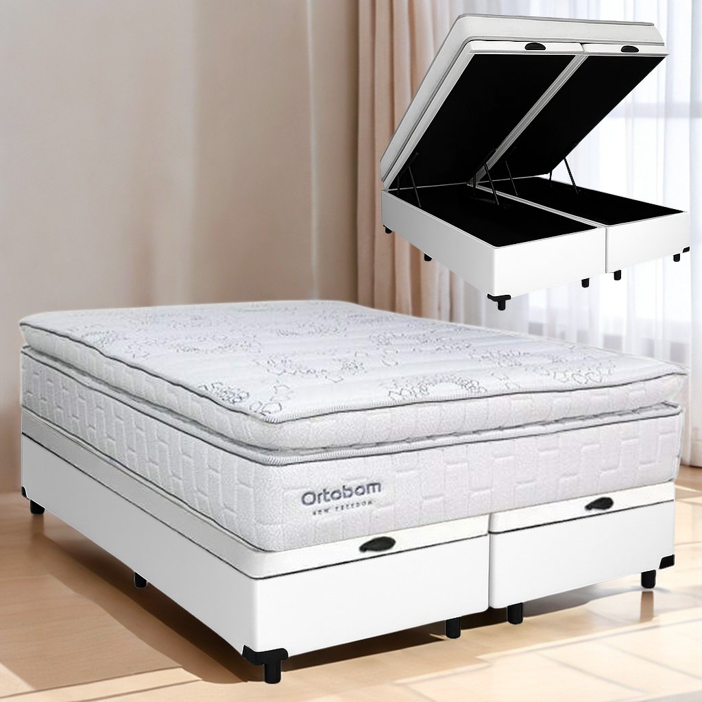Colchão Queen New Freedom 32 cm D33 Molas Ensacadas + Base Baú Corino Branco – ORTOBOM + ALTO NÍVEL - Imagem 3