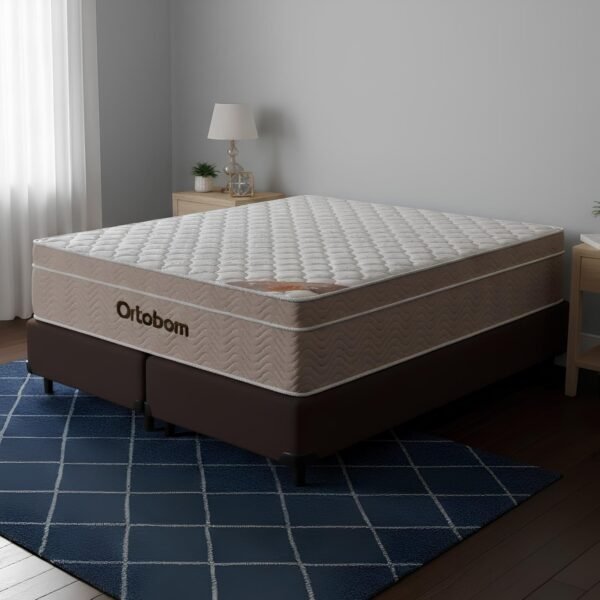 Colchão Queen Airtech Springpocket 25 cm D26 Molas Ensacadas + Base Simples Corino Marrom – ORTOBOM + ALTO NÍVEL