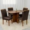 Mesa Salinas 120 (Tampo Londres s/vidro) Cinamomo/Off White com 4 Cadeiras Las Vegas Veludo Marrom 17 – CEL MÓVEIS + OURO DECOR