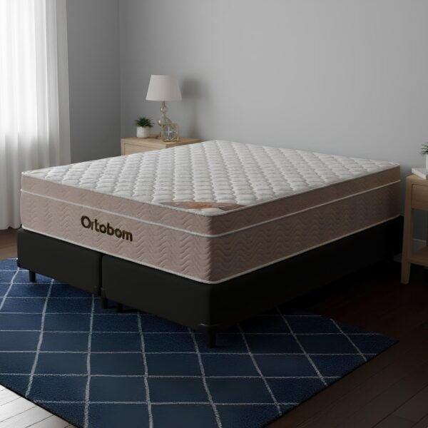 Colchão Queen Airtech Springpocket 25 cm D26 Molas Ensacadas + Base Simples Corino Preto – ORTOBOM + ALTO NÍVEL