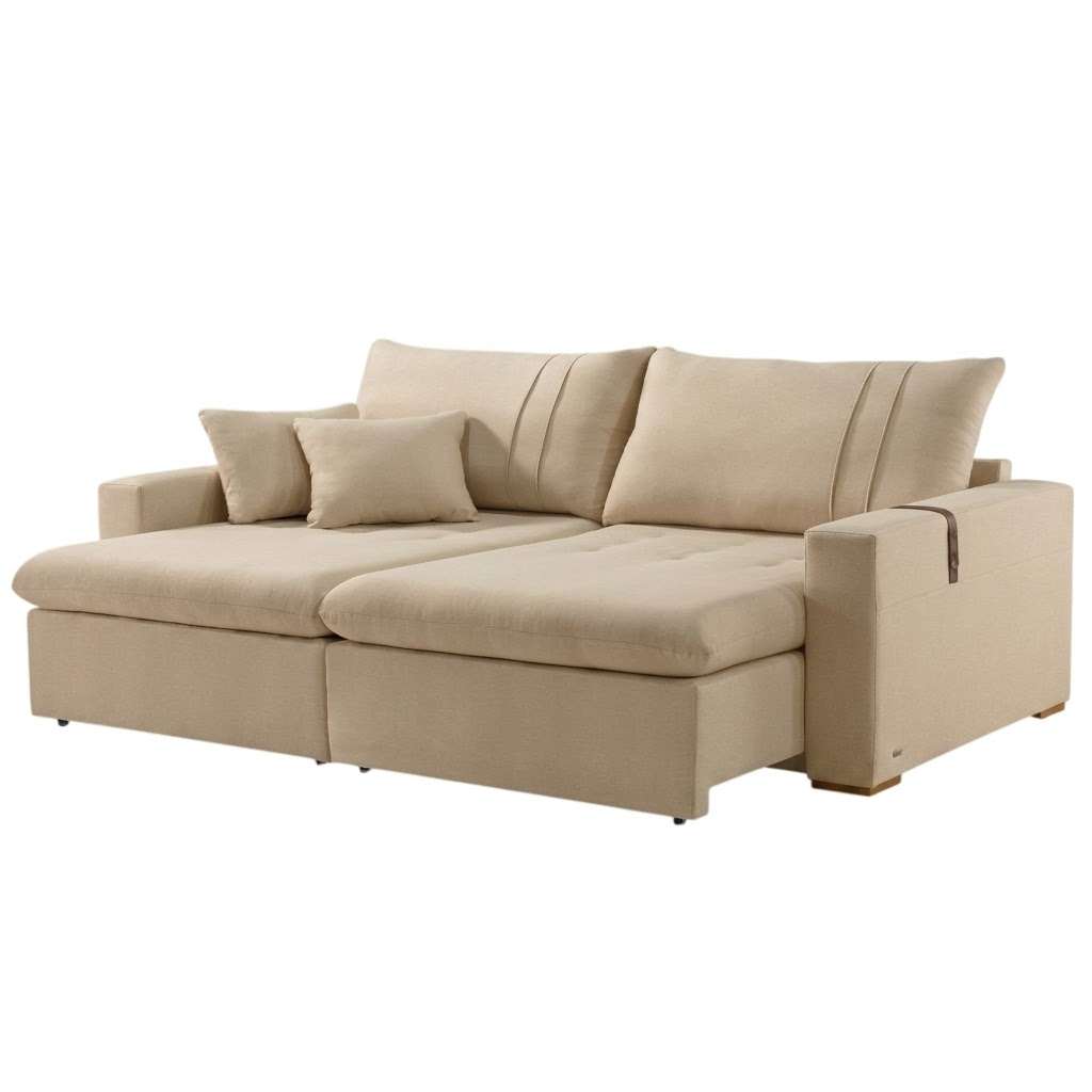 Sofá Cama Retrátil Moscou 2,30 m Linho Bege - CONFORT LAR ESTOFADOS - Imagem 4
